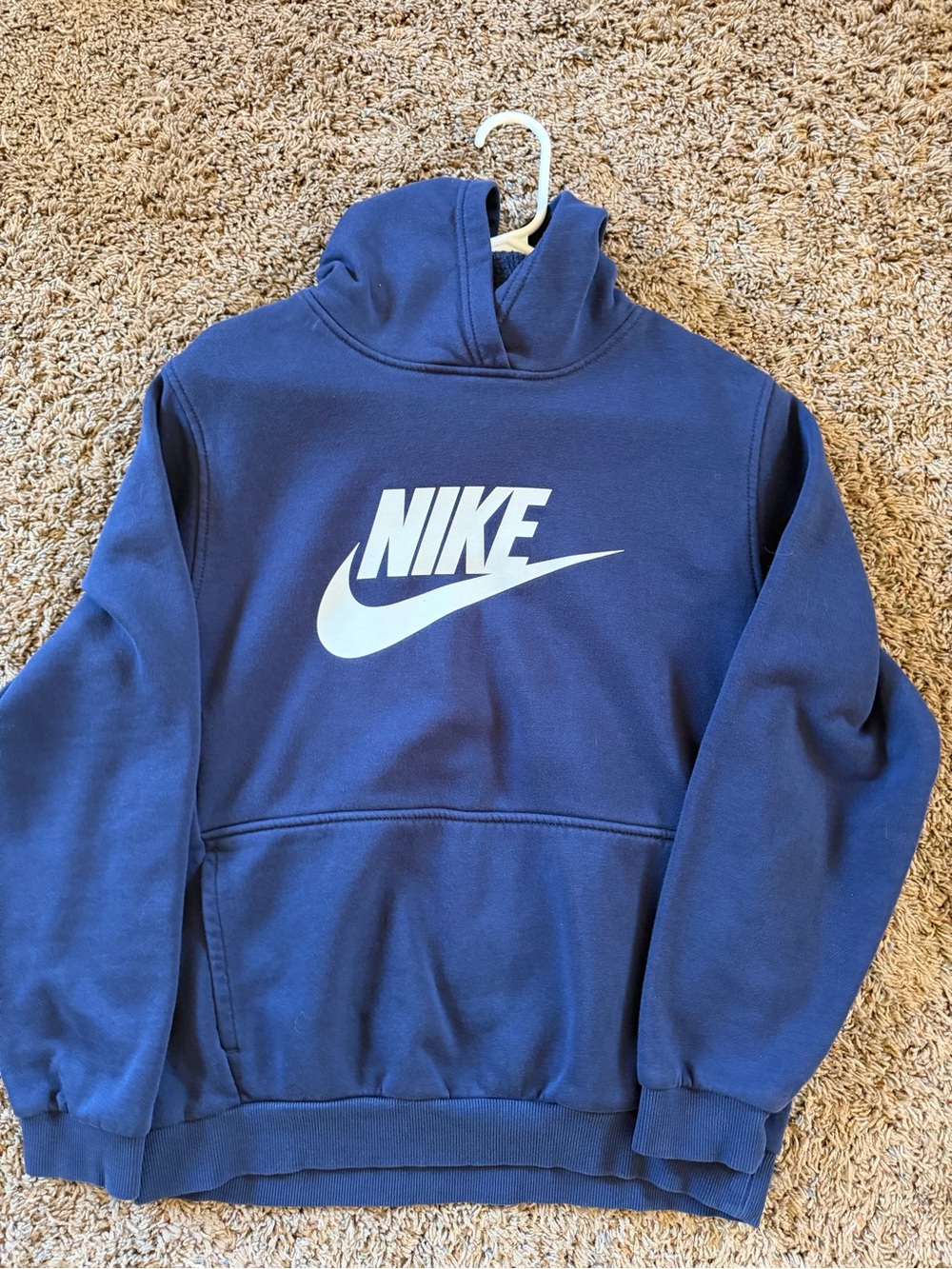 Nike Youth Navy Blue Pullover Hoodie with White Logo